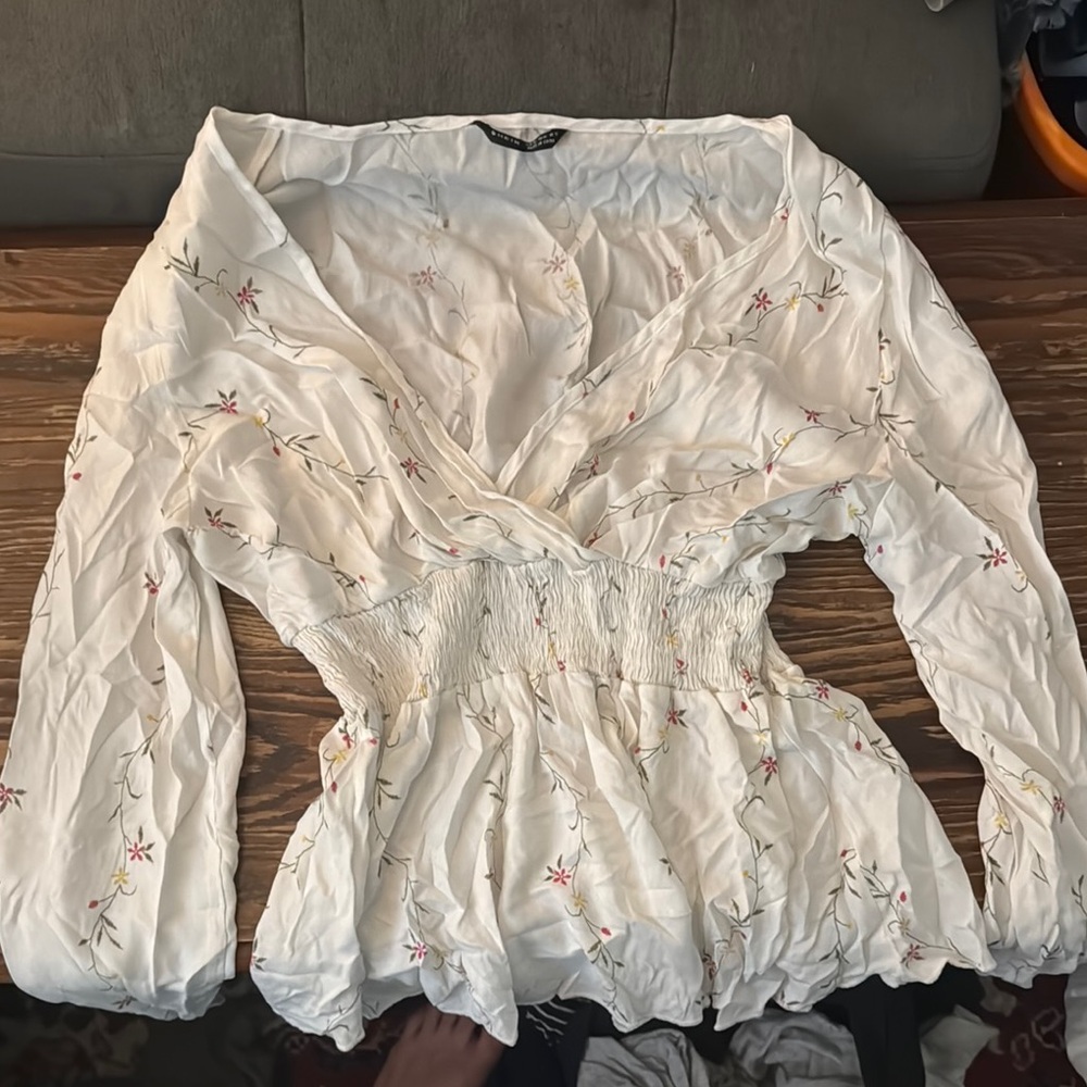 SHEIN White Smocked Peplum Blouse